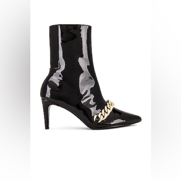 RAYE Foxx Glossy Black Heeled Boots with Gold Accent - Picture 6 of 7